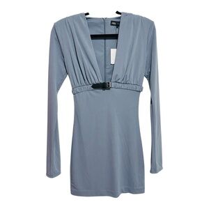 Zara Grace Dress Belted Plunge Mini Slate Gray Sz Small
